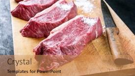  Presentation with wagyu - Slide set consisting of raw-dry-aged-wagyu-cap background and a coral colored foreground