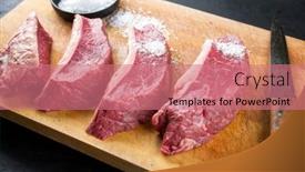  Presentation with wagyu - PPT layouts featuring raw-dry-aged-wagyu-cap background and a coral colored foreground