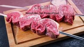  Presentation with wagyu - PPT layouts consisting of raw-dry-aged-wagyu-picanha background and a coral colored foreground