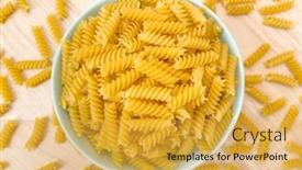  Presentation with macaroni - Slide set having raw-dry-italian-pasta background and a yellow colored foreground