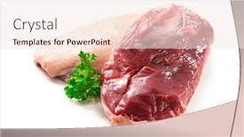  Presentation with banoffee pie cake on white - PPT theme with raw-duck-breast-pieces-garnished background and a sky blue colored foreground