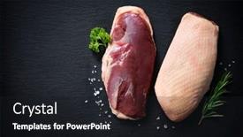  Presentation with duck - Slide set enhanced with raw-duck-breast-pieces-garnished background and a dark gray colored foreground