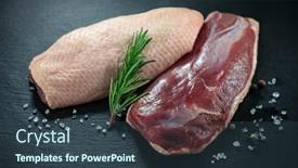  Presentation with duck - Presentation theme featuring raw-duck-breast-pieces-garnished background and a tawny brown colored foreground
