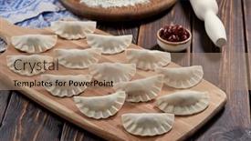  Presentation with dumpling - PPT theme consisting of raw-dumpling-with-cherries background and a coral colored foreground