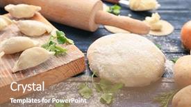  Presentation with dough - Audience pleasing PPT theme consisting of raw dumplings and dough backdrop and a coral colored foreground