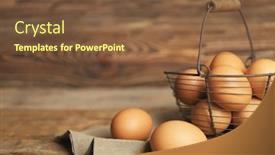  Presentation with wooden - Colorful slide deck enhanced with raw-eggs-in-basket backdrop and a tawny brown colored foreground