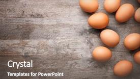 Presentation with eggs egg carton egg box - PPT theme having raw eggs on wooden background background and a gray colored foreground