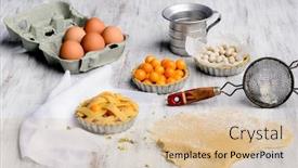  Presentation with baking utensils - Beautiful slides featuring raw-elements-of-tart-making backdrop and a soft green colored foreground