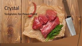  Presentation with raw meat beef veal shank - Beautiful presentation theme featuring raw fillet beef steak backdrop and a coral colored foreground