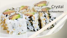  Presentation with chopsticks - Presentation design with raw fish and avocado sushi on a white plate with chopsticks background and a soft green colored foreground