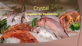  Presentation with food fish - Amazing PPT theme having raw-fish-and-crab backdrop and a tawny brown colored foreground