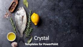  Presentation with top view of fresh fish - Slides having raw fish cooking and ingredients background and a dark gray colored foreground