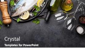  Presentation with dinner - Colorful presentation theme enhanced with raw-fish-cooking-seafood backdrop and a dark gray colored foreground