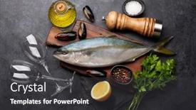  Presentation with cooking - PPT theme enhanced with raw-fish-cooking-seafood background and a dark gray colored foreground