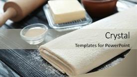  Presentation with flour - PPT theme featuring raw flaky dough with flour background and a light gray colored foreground
