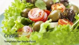  Presentation with lettuce - Beautiful presentation theme featuring raw food - fresh salad with tomatos olives backdrop and a  colored foreground