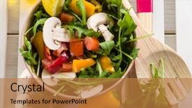 Presentation with capsicum - Beautiful PPT theme featuring raw food - mixed salad with arugula mushroom backdrop and a gold colored foreground