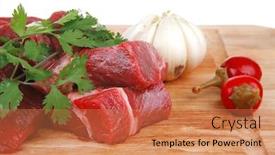  Presentation with raw meat - Slide deck featuring raw-fresh-beef-meat-fillet background and a coral colored foreground