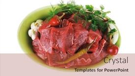  Presentation with red onion - Beautiful PPT theme featuring raw-fresh-beef-meat-slices backdrop and a red colored foreground