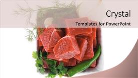  Presentation with fresh meat - Audience pleasing presentation consisting of raw fresh beef meat slices backdrop and a  colored foreground