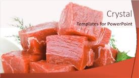  Presentation with fresh meat - Colorful PPT theme enhanced with raw fresh beef meat slices in a white bowls with dill and green hot peppers isolated over white background backdrop and a lemonade colored foreground