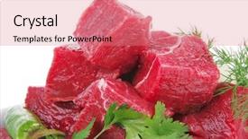  Presentation with raw meat - Colorful PPT theme enhanced with raw fresh beef meat slices in a white bowls with dill and green hot peppers isolated over white background backdrop and a coral colored foreground