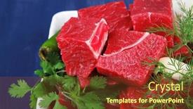  Presentation with raw meat - Cool new theme with raw fresh beef meat slices in a white bowls with dill and green hot peppers serving over blue wooden table backdrop and a tawny brown colored foreground
