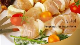  Presentation with kebab - Presentation theme having raw fresh chicken shish kebab on white plate background and a yellow colored foreground