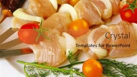  Presentation with kebab - Amazing slides having raw fresh chicken shish kebab on white plate backdrop and a gold colored foreground