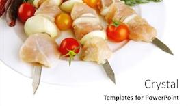  Presentation with kebab - Cool new theme with raw fresh chicken shish kebab on white plate backdrop and a white colored foreground