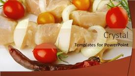  Presentation with kebab - Cool new theme with raw fresh chicken shish kebab on white plate backdrop and a yellow colored foreground