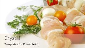  Presentation with kebab - Slide deck with raw fresh chicken shish kebab on white plate background and a lemonade colored foreground