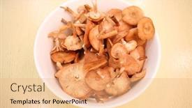  Presentation with white plate - Slide set featuring raw-fresh-honey-mushrooms background and a coral colored foreground
