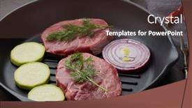  Presentation with fresh meat - Colorful PPT theme enhanced with raw-fresh-meat-and-vegetables backdrop and a tawny brown colored foreground