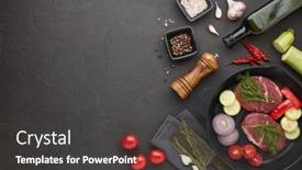  Presentation with fresh meat - Audience pleasing slide deck consisting of raw-fresh-meat-and-vegetables backdrop and a dark gray colored foreground