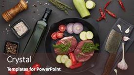  Presentation with fresh meat - Beautiful slide deck featuring raw-fresh-meat-and-vegetables backdrop and a tawny brown colored foreground