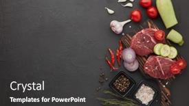  Presentation with meat beef - PPT theme enhanced with raw-fresh-meat-and-vegetables background and a dark gray colored foreground
