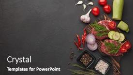  Presentation with fresh meat - Amazing slide set having raw-fresh-meat-and-vegetables backdrop and a dark gray colored foreground