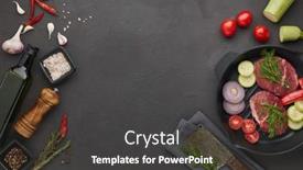  Presentation with olive - Beautiful PPT theme featuring raw-fresh-meat-and-vegetables backdrop and a dark gray colored foreground