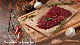  Presentation with raw meat - PPT theme enhanced with raw-fresh-meat-beef-steak background and a tawny brown colored foreground