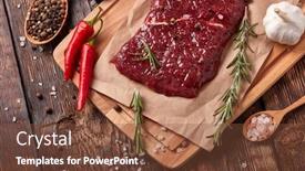  Presentation with fresh meat - Colorful presentation design enhanced with raw-fresh-meat-beef-steak backdrop and a tawny brown colored foreground