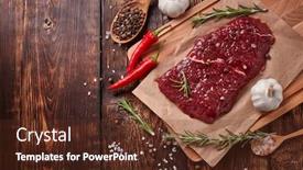  Presentation with fresh meat - Presentation design featuring raw-fresh-meat-beef-steak background and a tawny brown colored foreground