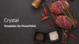  Presentation with meat beef - Slide deck with raw-fresh-meat-beef-steaks background and a dark gray colored foreground