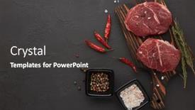  Presentation with fresh meat - Slide deck enhanced with raw-fresh-meat-beef-steaks background and a dark gray colored foreground