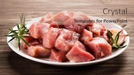  Presentation with fresh meat - Presentation design having raw fresh meat background and a coral colored foreground