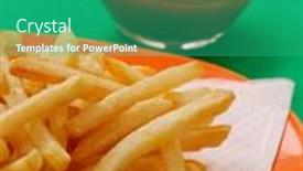  Presentation with tomato ketchup - Presentation featuring raw-fried-french-potatoes background and a ocean colored foreground