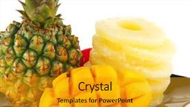  Presentation with fruits - Presentation theme featuring raw-fruits-on-black-plate background and a gold colored foreground