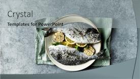  Presentation with garlic - PPT layouts having raw-gilthead-seabream-fish background and a light gray colored foreground