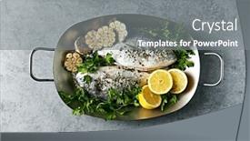  Presentation with garlic - PPT theme enhanced with raw-gilthead-seabream-fish background and a gray colored foreground