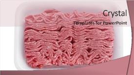  Presentation with ground beef - Beautiful PPT theme featuring raw ground beef in a white tray isolated on a white background backdrop and a coral colored foreground